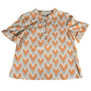 Utility Canvas Chevron Print‎ Henley Shirt Small Made in USA Cotton